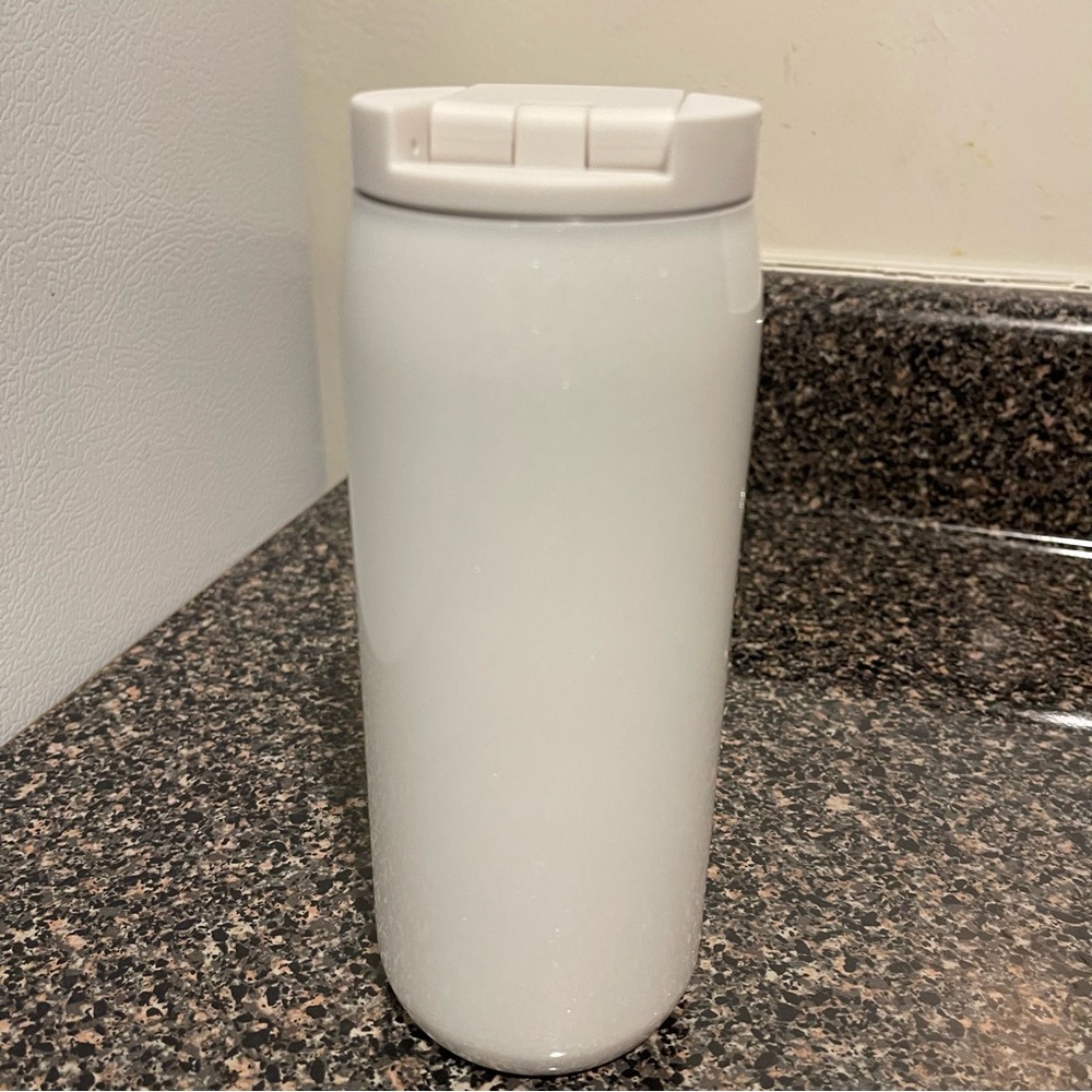Starbucks White Embossed Siren Travel Tumbler shimmery of white 12oz NWT - Picture 3 of 6